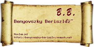 Benyovszky Beriszló névjegykártya